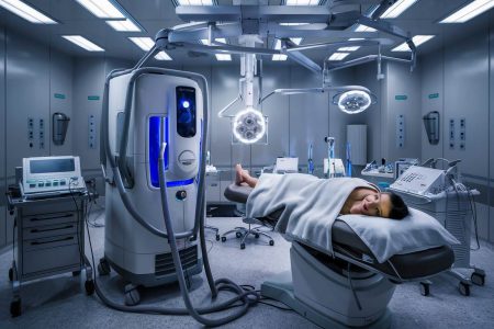 Sala zabiegowa przygotowana do przeprowadzenia laserowe usuwanie żylaków katowice