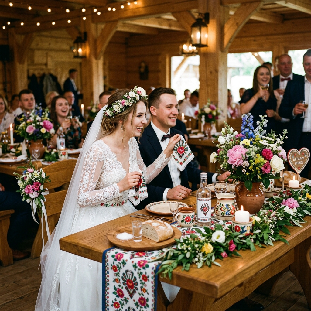 Rustykalne dekoracje weselne, tradycyjne polskie akcenty ślubne